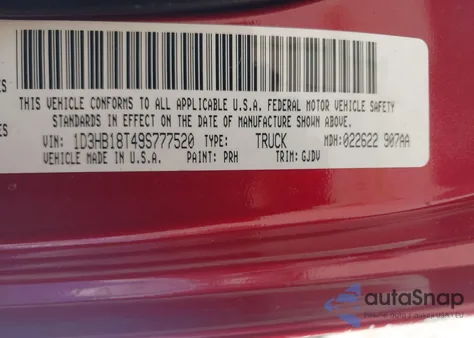 2009 Dodge Ram 1500 Laramie из США, поврежденный, VIN 1D3HB18T49S777520